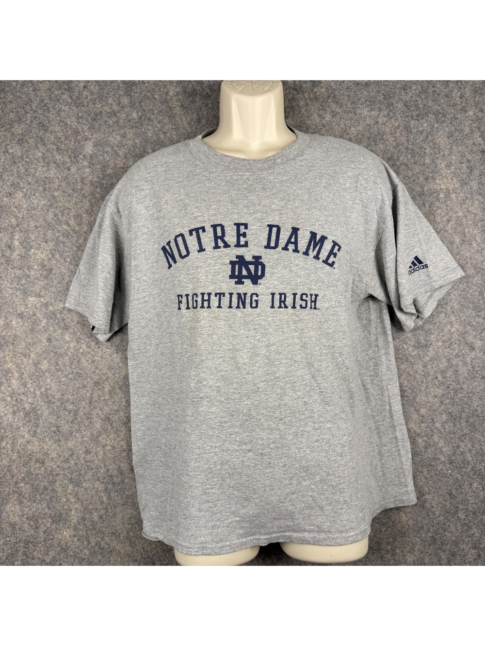 Adidas Notre Dame Fighting Irish T Shirt Gray Navy Blue Men Size Medium 942